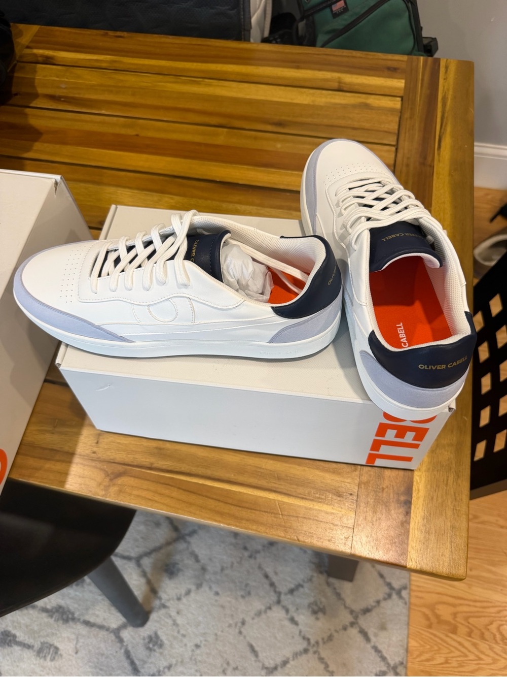 Oliver Cabell White Sneakers with Navy Trim